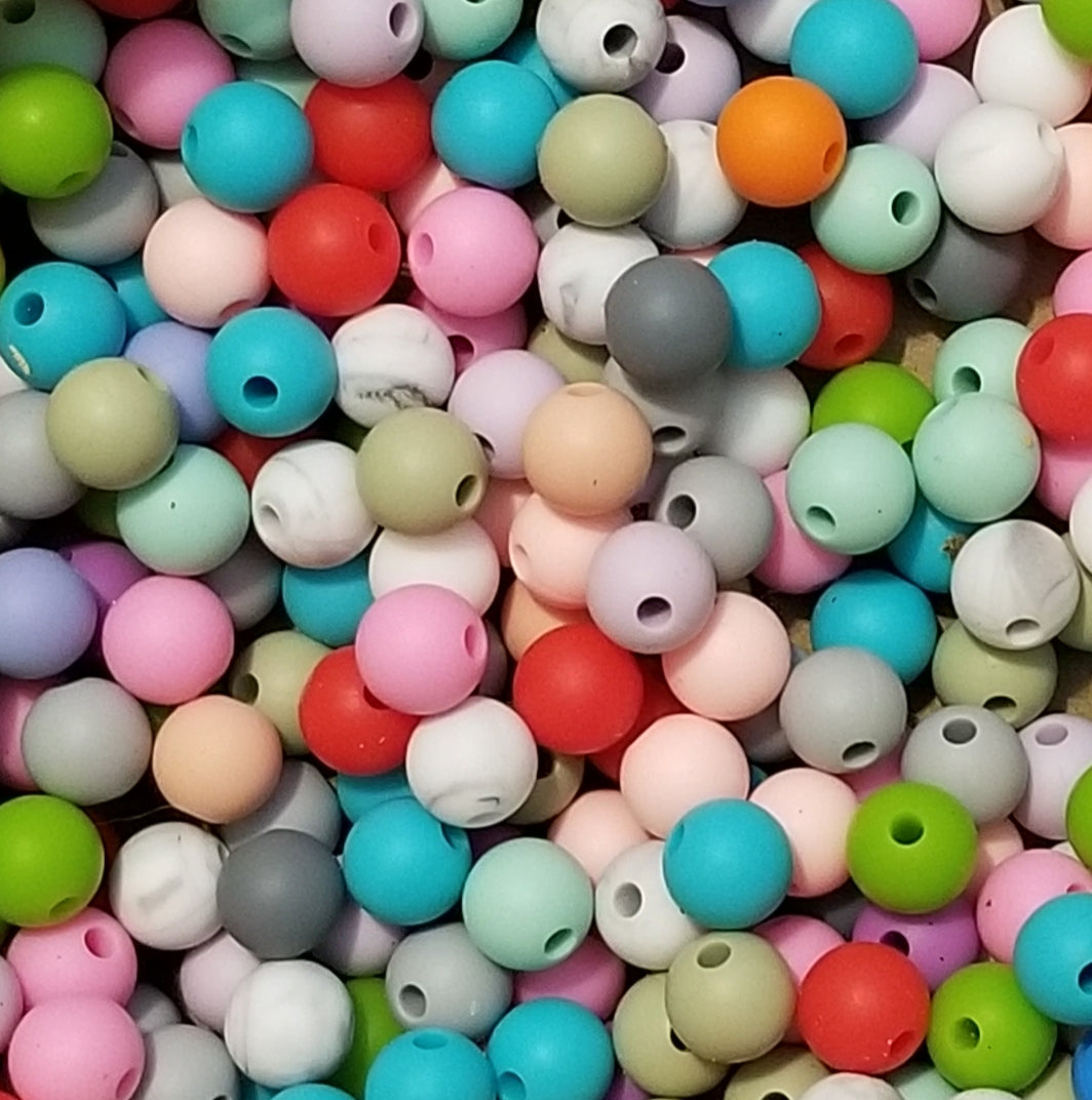 100 Mixed 15mm Round Silicone Beads